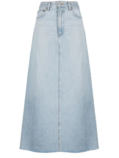 Shop Agolde Denim Maxi Skirt In Clear Blue