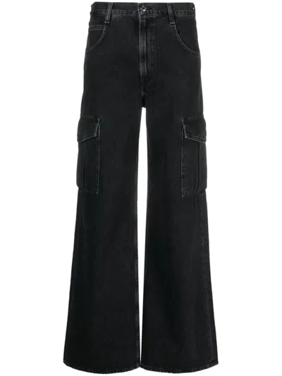 Agolde Minka Wide Leg Cargo Jeans In Black