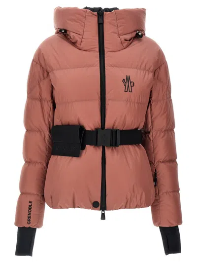 Moncler Bouquetin Belted Nylon Down Jacket In Pink