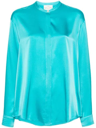 Forte Forte Band-collar Satin Shirt In Turquoise