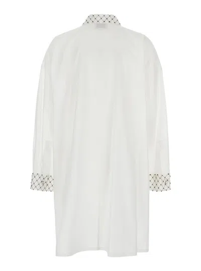 Forte Forte White Maxi Shirt With Pearls Decoration In Cotton Woman In White