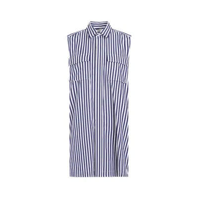 Sacai Navy Blue Stripes Cotton Thomas Mason Dress In Blue