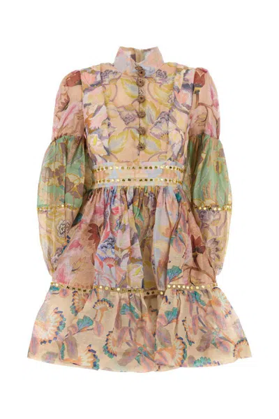 Zimmermann Multicolor Printed Linen Mirror Dress In Printed