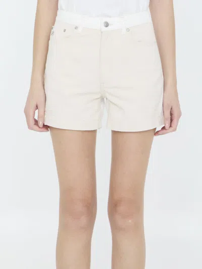 Stella Mccartney Sustainable Denim Workwear-inspired Shorts With Flared Cut In Beige