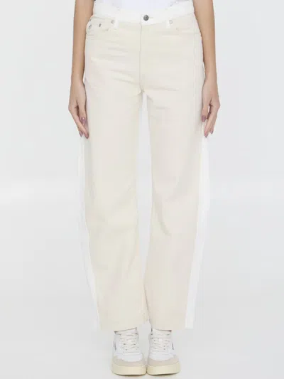 Stella Mccartney Banana Leg Utility Jeans In Beige