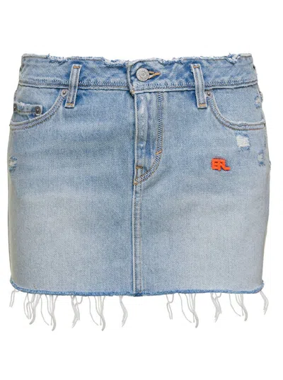 Erl Light Blue Logo Mini-skirt In Blue