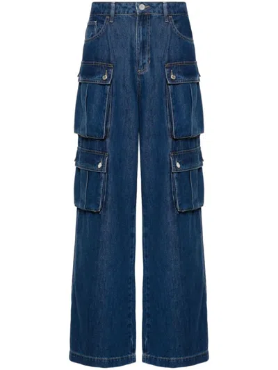 Shop Liu •jo Liu Jo Wide-leg Cotton Jeans With Pockets In Blue