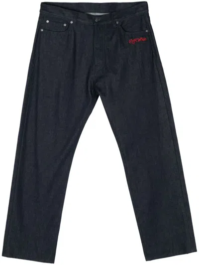 Off-white Embroidered-logo Jeans In Navy Blue/red