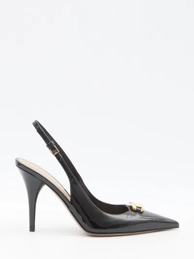 Valentino Vlogo 100 Embellished Patent-leather Slingback Pumps In Black