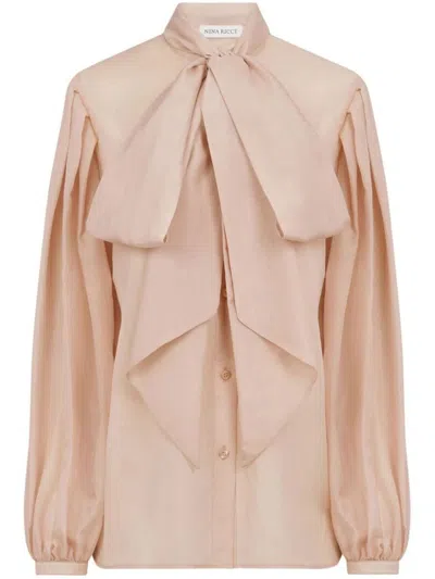 Nina Ricci Pussy-bow-collar Silk-cotton Shirt In U Rose Antique