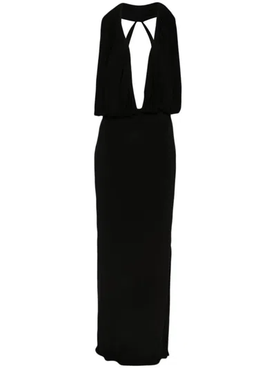 Magda Butrym Draped Stretch-satin Halterneck Gown In Black