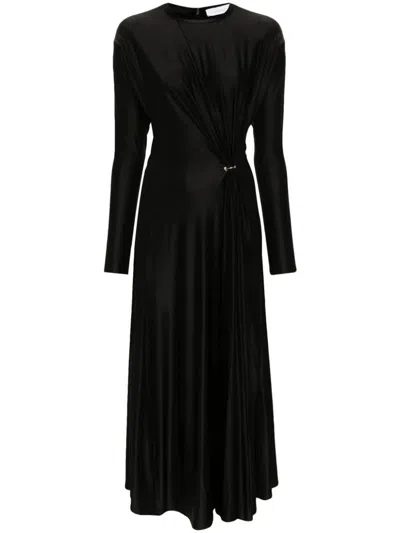 Rabanne Long-sleeve Gathered Midi Dress In Black In P Black