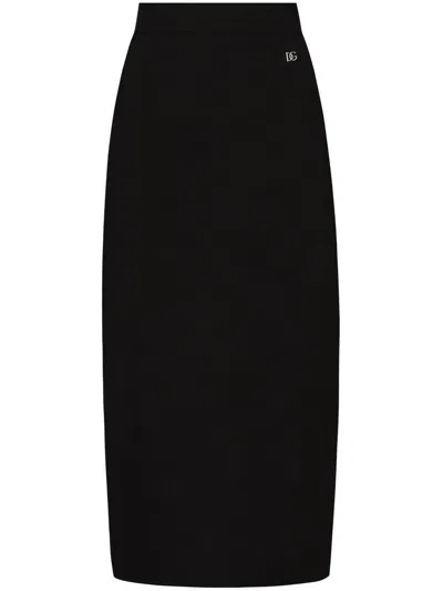Dolce & Gabbana Cady Calf-length Skirt With Slits In Black