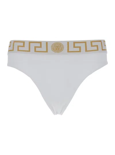Versace Set Of Two Briefs With La Greca Waistband In White