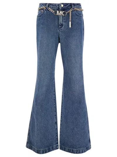 Michael Kors Flare Chain Belt Jeans In Blue