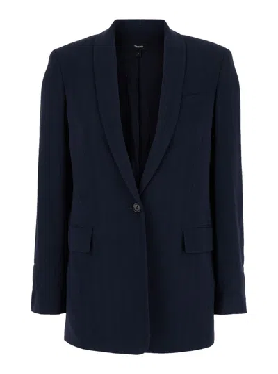 Theory Blue Single-breasted Jacket With Shawl Collar In Cady Woman In Blue