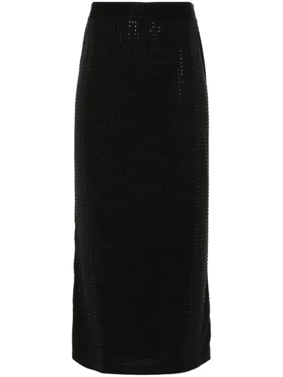 Versace Jeans Couture Black Midi Skirt With Logo Waistband In Black