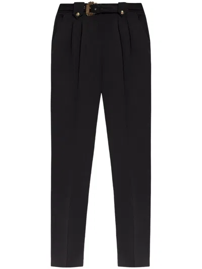 Versace Jeans Couture Tailored Trousers With Elegant Pleats And Statement Belt Buckle In Black