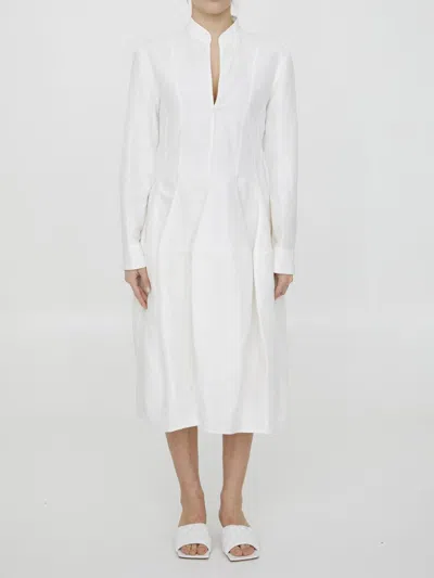 Bottega Veneta Linen And Viscose Dress With Buttoned Sleeves In White
