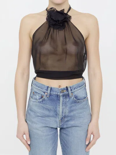 Shop Dolce & Gabbana Chiffon Top With Flower In Black