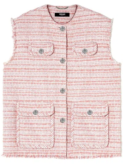 VERSACE VERSACE COTTON TWEED VEST WITH FRINGE DETAIL 