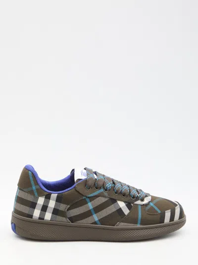 Shop Burberry Terrace Check Sneakers In Brown