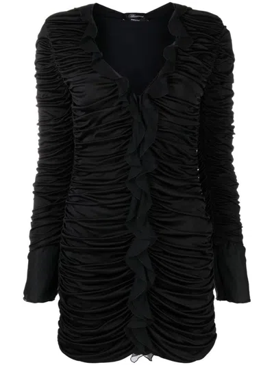 Blumarine Deep V-neck Ruched Minidress In Black