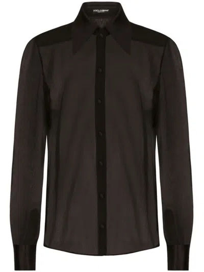 Dolce & Gabbana Silk Chiffon Shirt With Satin Details In Black