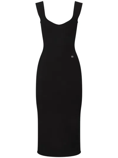 Dolce & Gabbana Dg Logo Plaque Sleeveless Knitted Dress In Black