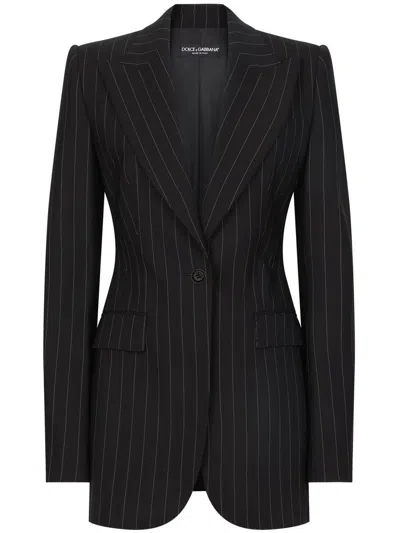 Dolce & Gabbana Single-breasted Pinstripe Wool Turlington Jacket In Black