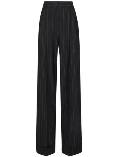 Dolce & Gabbana Pleated Wool-blend Gabardine Straight-leg Pants In Black