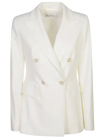 Max Mara Double-breasted Virgin-wool Blazer In White