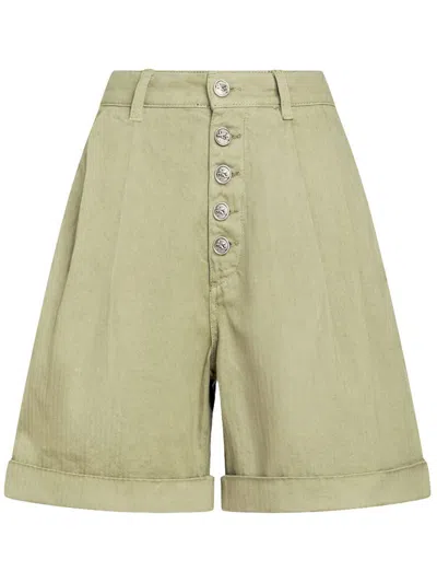 Etro Herringbone-pattern Cotton Bermuda Shorts In Green