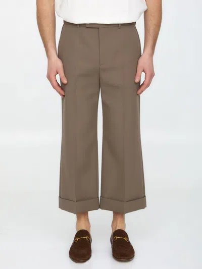 Gucci Textured Gabardine Cropped Pant In Beige