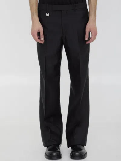 Burberry Suit Pants In Navy Blue Wool. Straight-leg Cut. Zippered Closure And Belt Clip. In Black