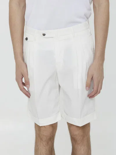 Pt Torino White Bermuda With Pence And Side Pocket With Flap In Linen And Cotton Blend Man In White