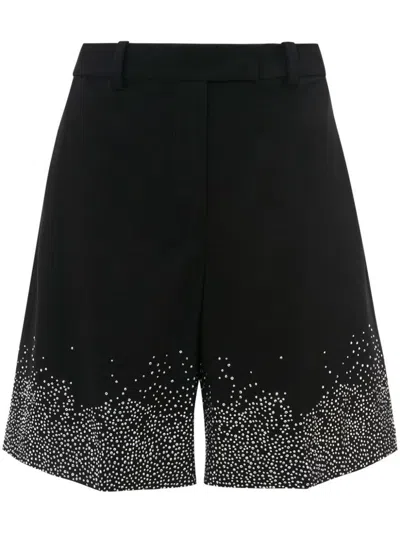 Jw Anderson Crystal-embellished Wool Blend Shorts With Button Detailing In Black