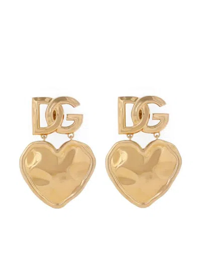 Dolce & Gabbana Drop Earrings With Hearts And Dg Logo In Grey