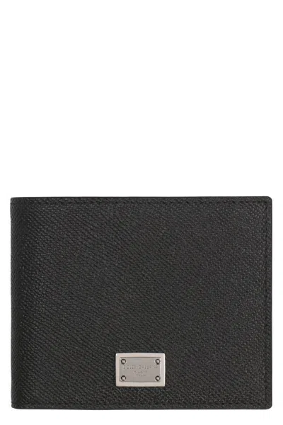 Dolce & Gabbana Black Textured Calf Leather Bi-fold Wallet In Black