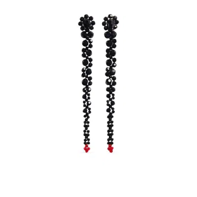 Simone Rocha Crystal Beaded Linear Drop Earrings In Black
