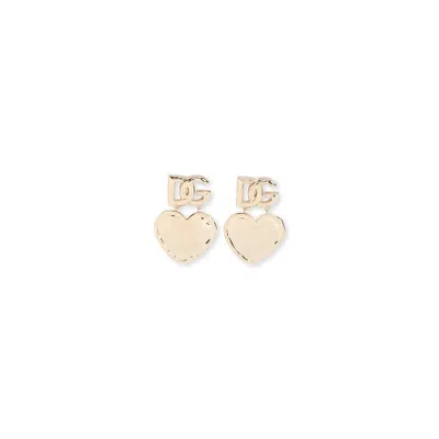Dolce & Gabbana Heart Pendant Brass Earrings With Pearl Detail In Grey