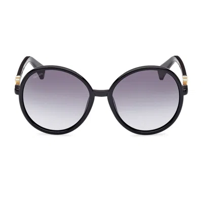 Max Mara Women's Round-frame Shiny Black And Smoke Gradient Injected Sunglasses In 01b Black