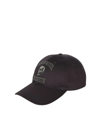 Alexander Mcqueen Cotton Twill Cap With Embroidery In Black