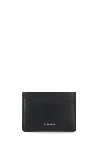 Jil Sander Logo Detail Leather Card Holder In Black