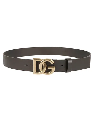 Dolce & Gabbana Black Belt With Buckle Closure And Interwoven Design In Leather Man In Nero Oro