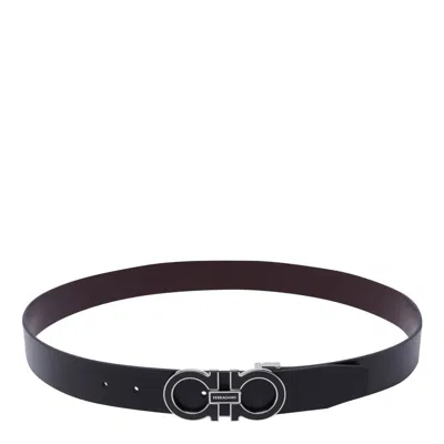 Ferragamo Salvatore  Man's Bicolor Leather Belt With Logo Buckle In Black