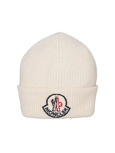 Moncler White Knit Beanie In White