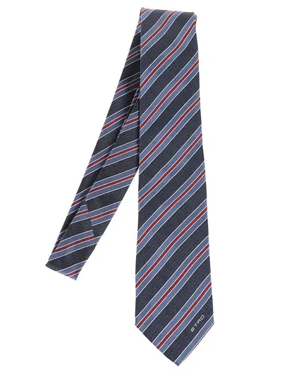 Etro Striped Jacquard Tie In Blue