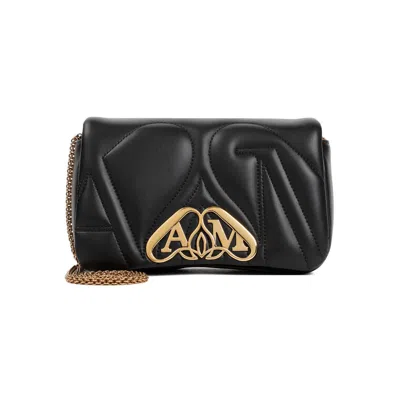 Alexander Mcqueen The Seal Mini Embellished Quilted Leather Shoulder Bag In Black