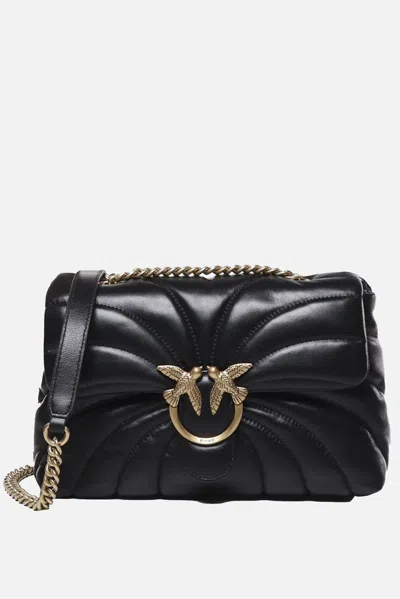 Pinko Classic Love Puff Shoulder Bag In Black+antique Gold